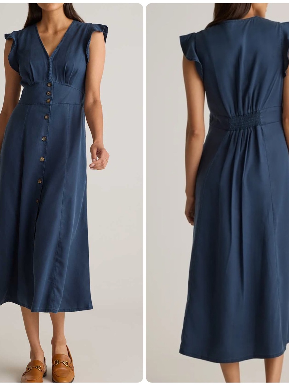 Quince Vintage Wash Tencel Button Front Midi Dress In Midnight Blue
